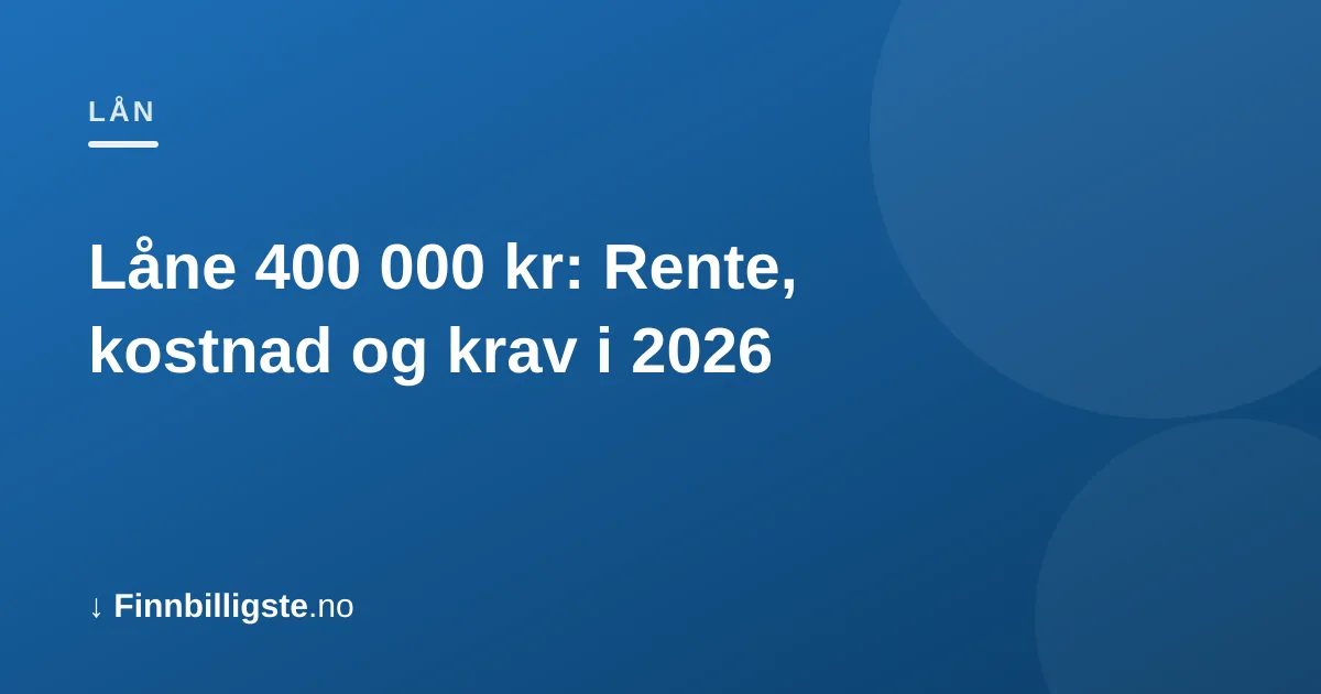 Låne 400 000 kr: Rente, kostnad og krav i 2026